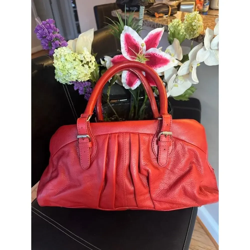 WEEKEND MAXMARA PEBBLE LEATHER red TOTE BAG SATCHEL (120